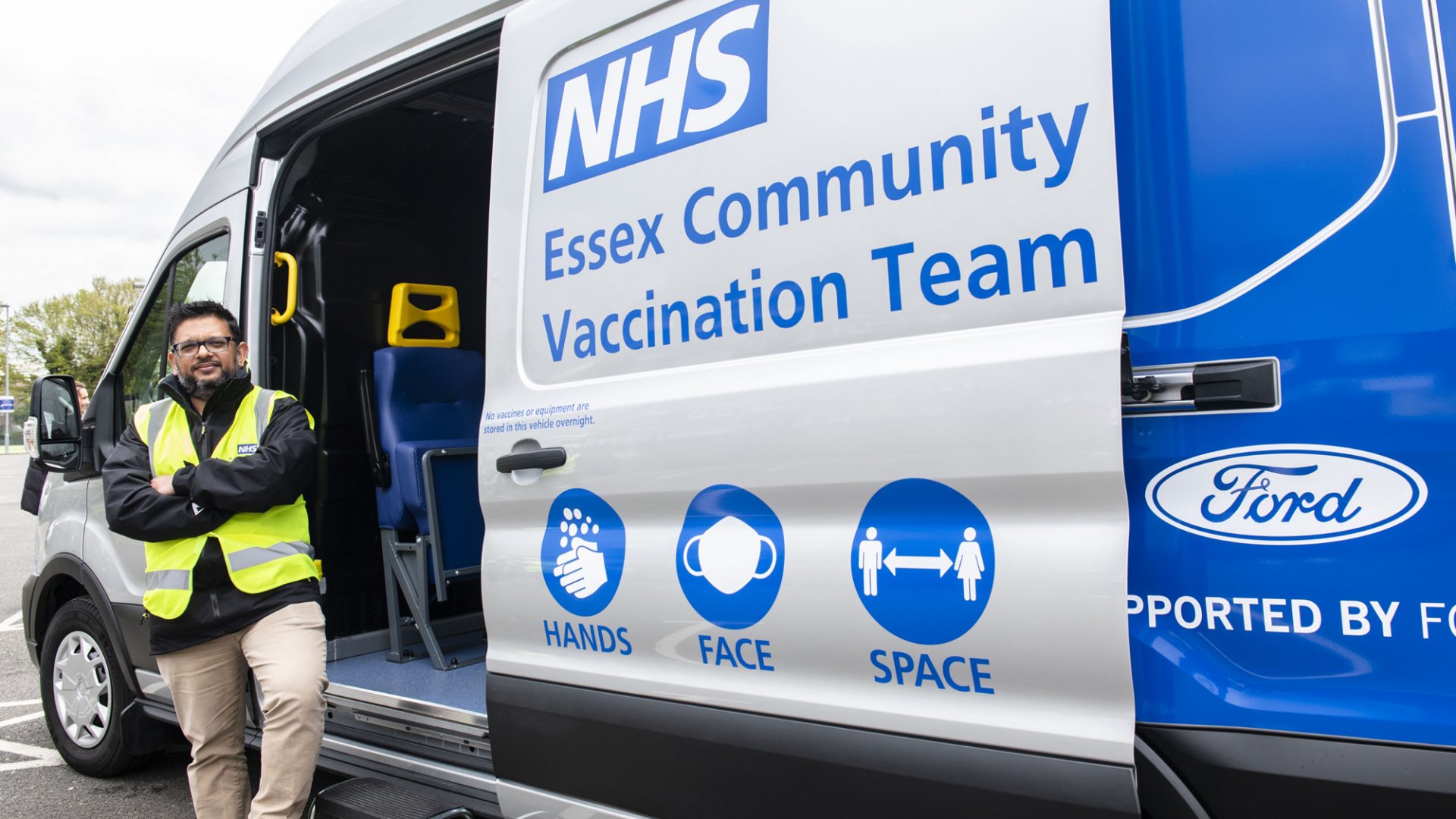 Dr Smitesh Patel, clinical director at Benfleet Primary Care Network, with the converted Transit vaccine van