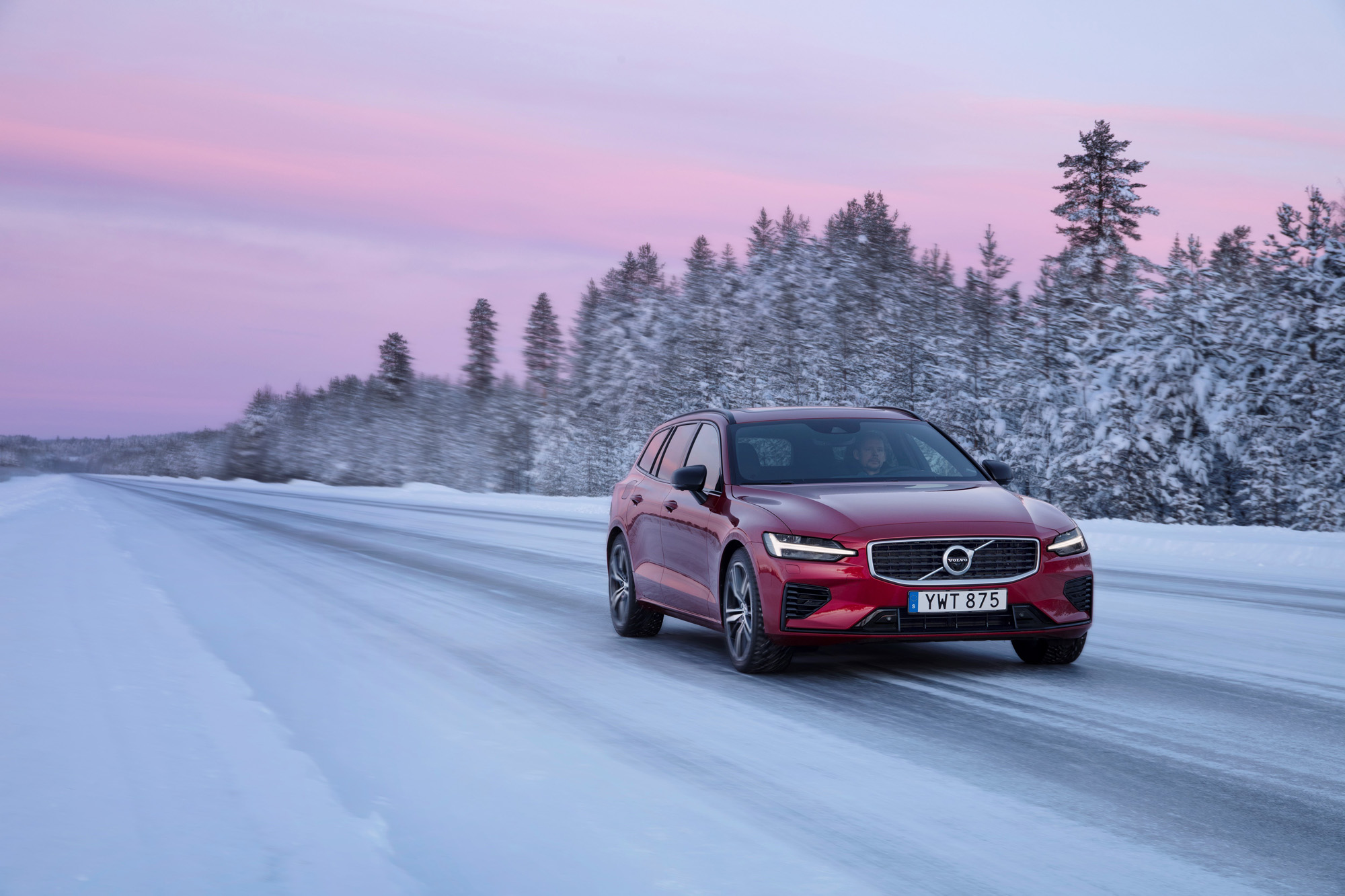 Volvo V60 on a snowy road