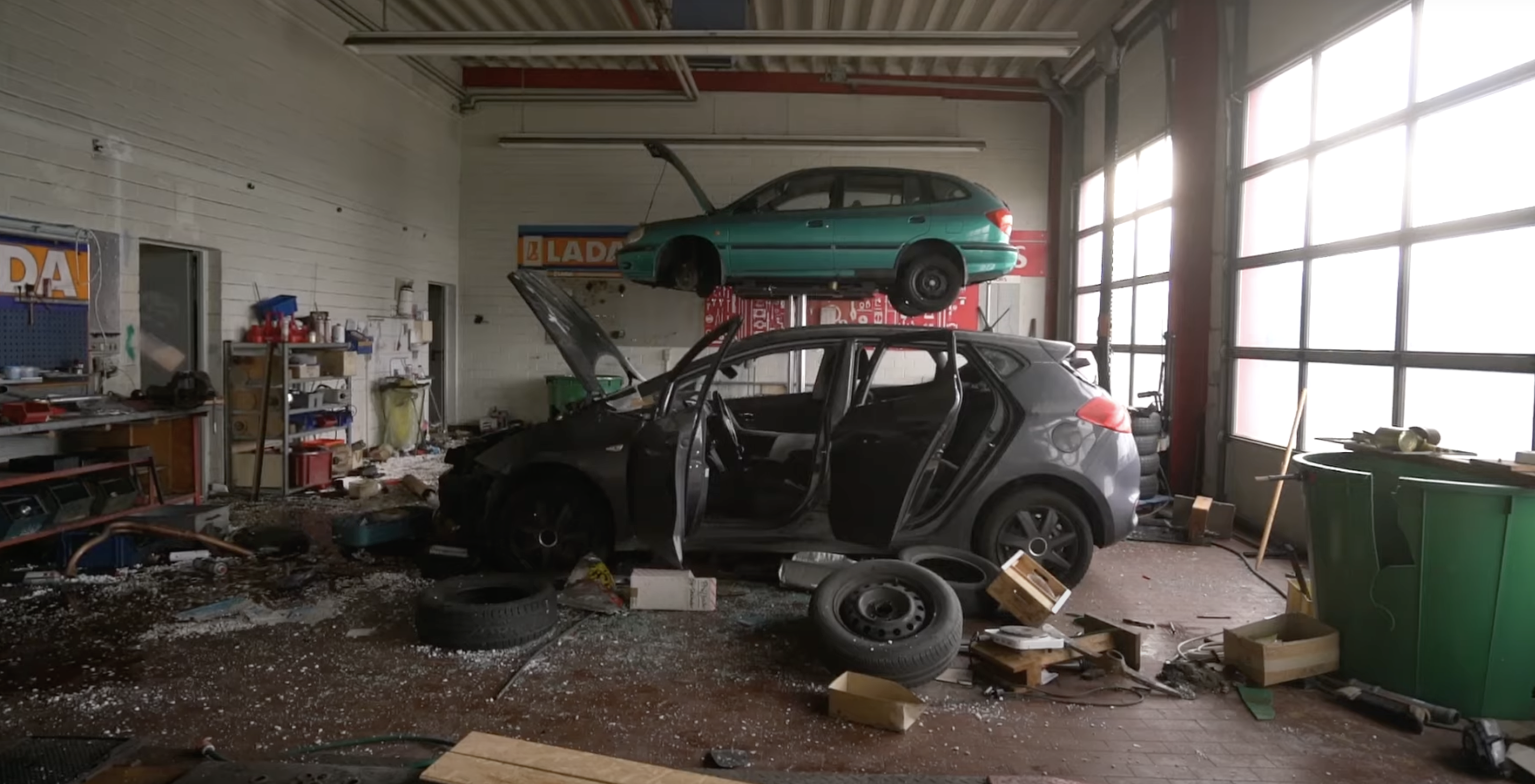 The workshop in abandonded car dealership[