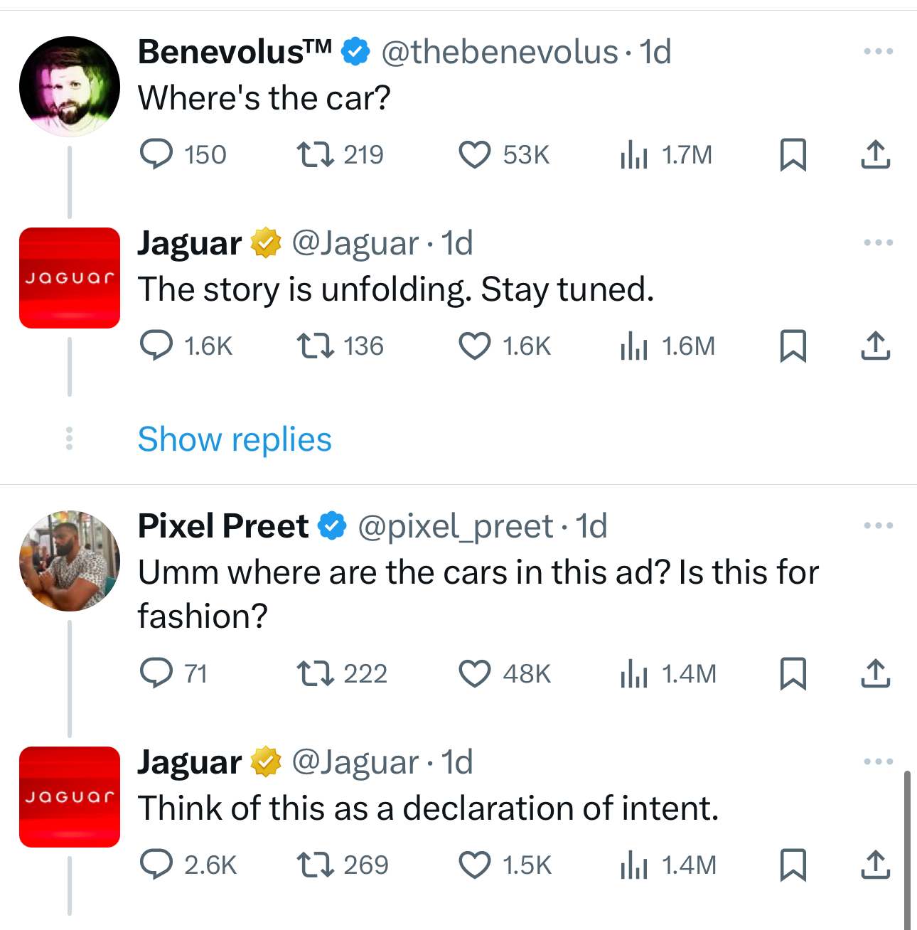 X comments Jaguar